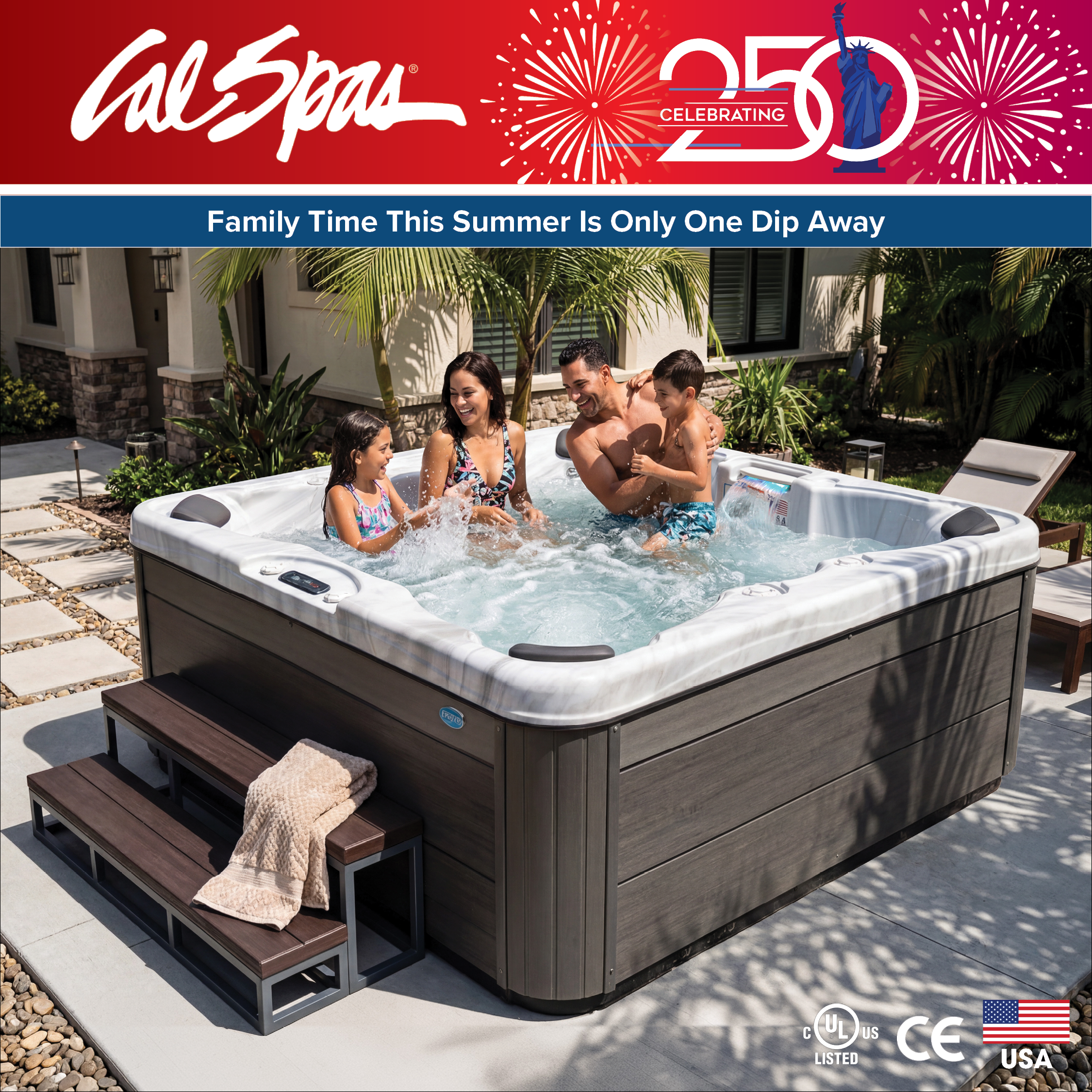 Calspas hot tub being used in a family setting - Waco